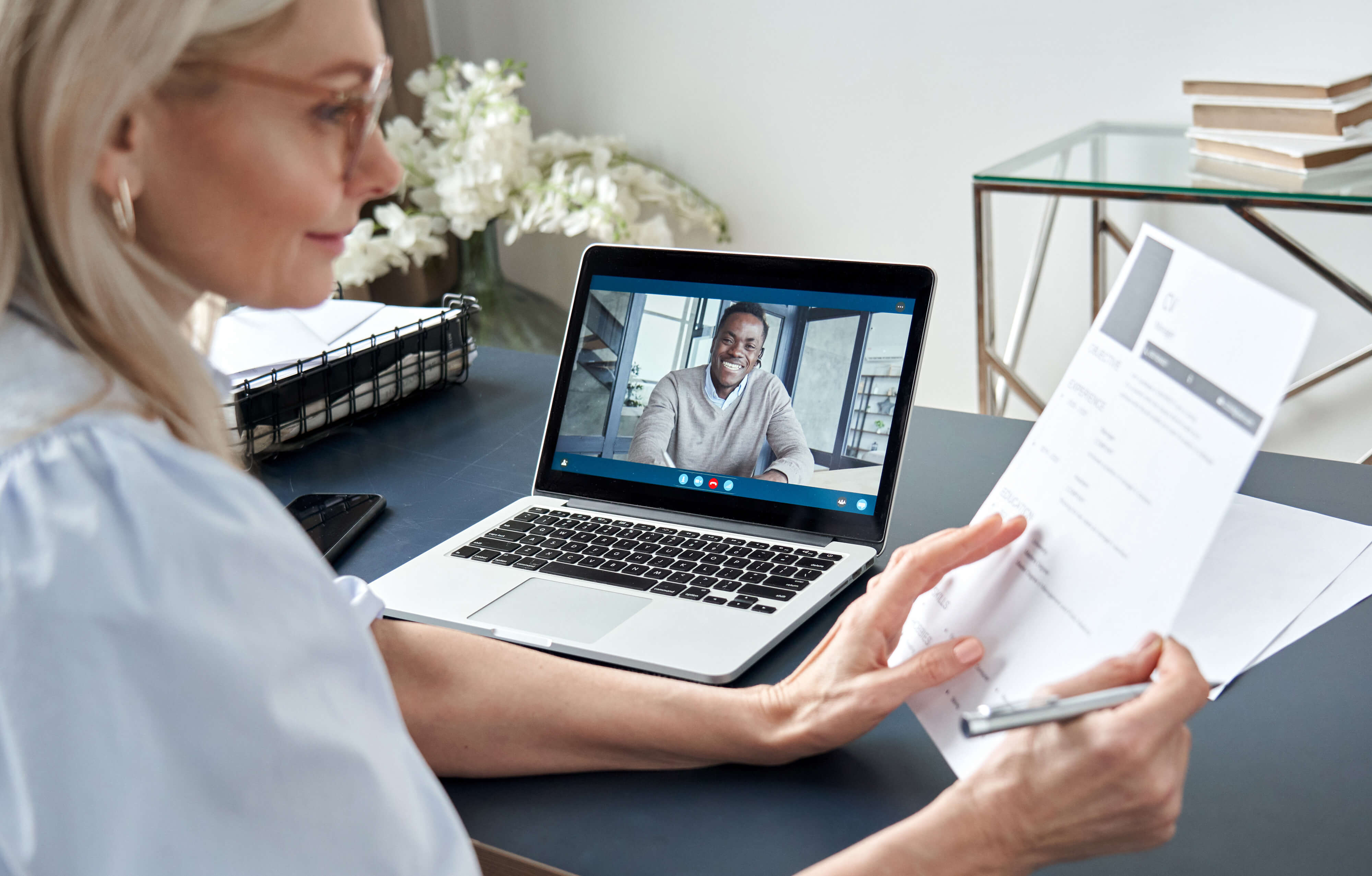 Image of a virtual interview setting.