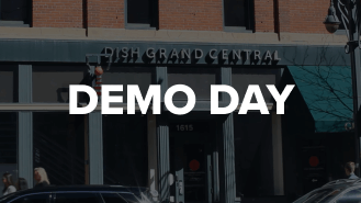 Image of DISH Grand Central office with DEMO DAY text overlayed