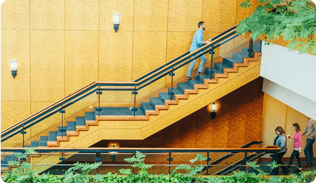 a person walking up stairs