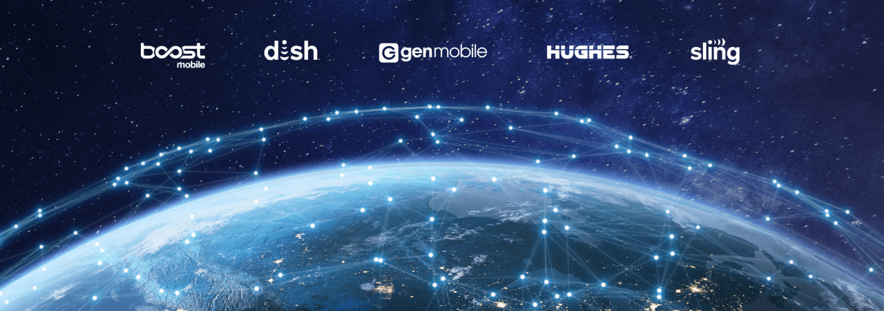 Mockup of all EchoStar logos in space