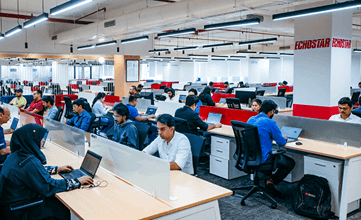 IT working in a large, open room