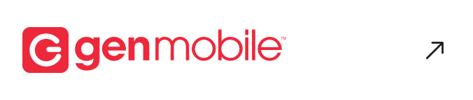 Genmobile logo in red, with white background and small arrow icon