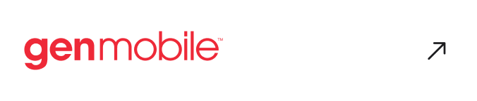Genmobile logo in red, with white background and small arrow icon